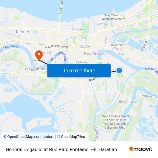 General Degaulle at Rue Parc Fontaine to Harahan map