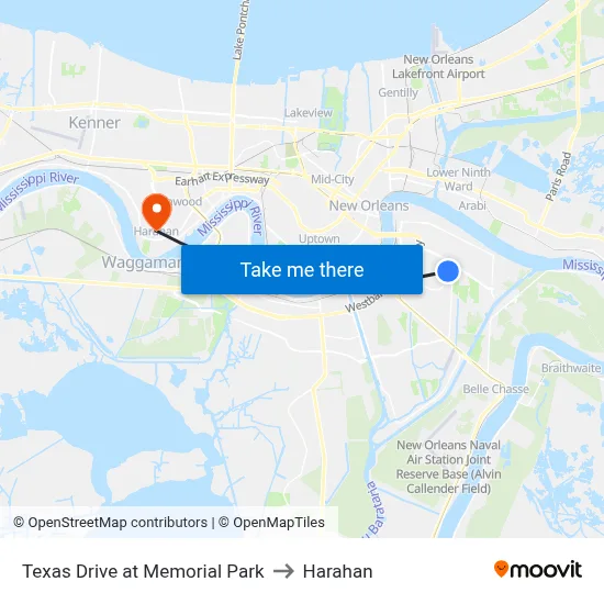 Texas Drive at Memorial Park to Harahan map