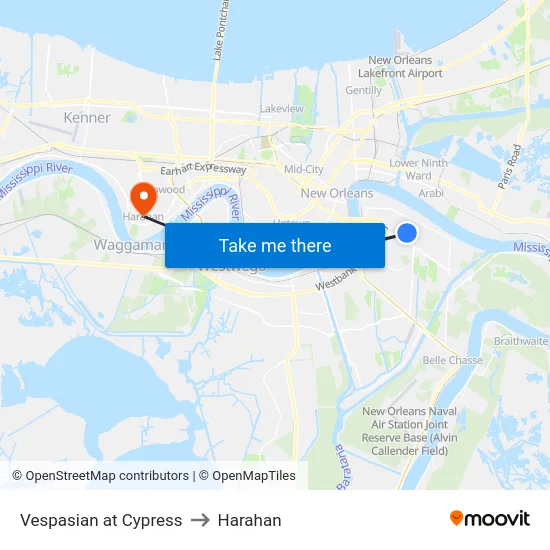 Vespasian at Cypress to Harahan map