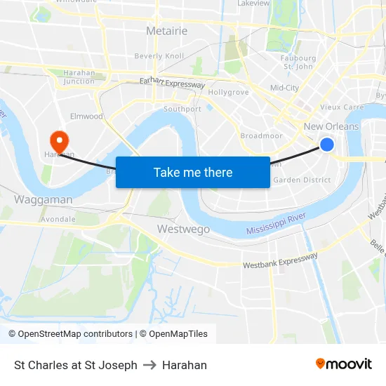 St Charles at St Joseph to Harahan map
