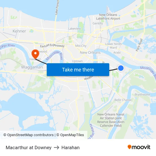Macarthur at Downey to Harahan map