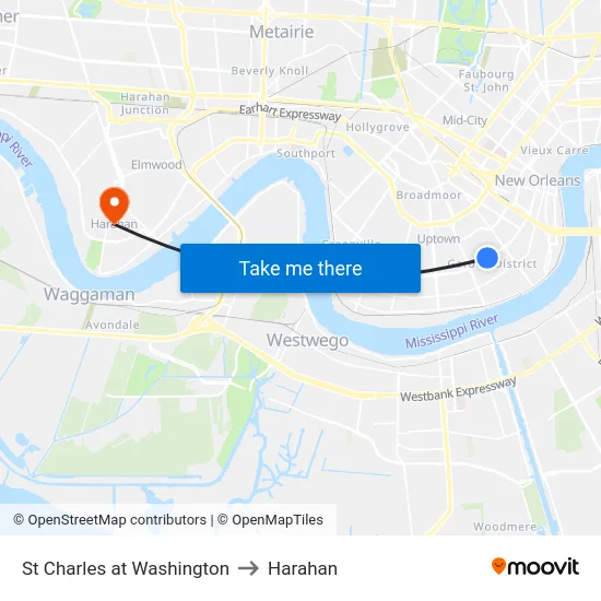 St Charles at Washington to Harahan map
