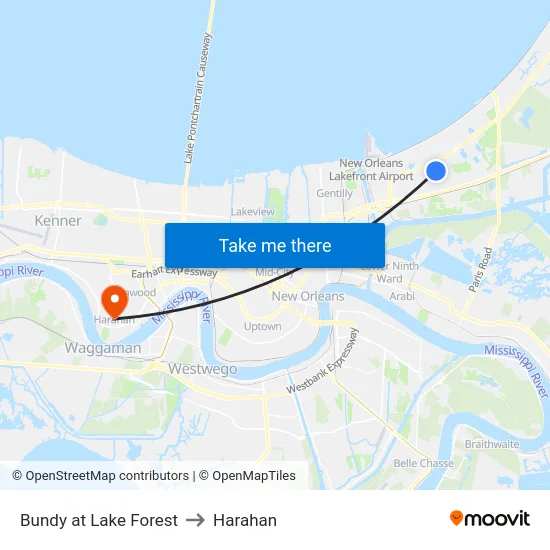 Bundy at Lake Forest to Harahan map