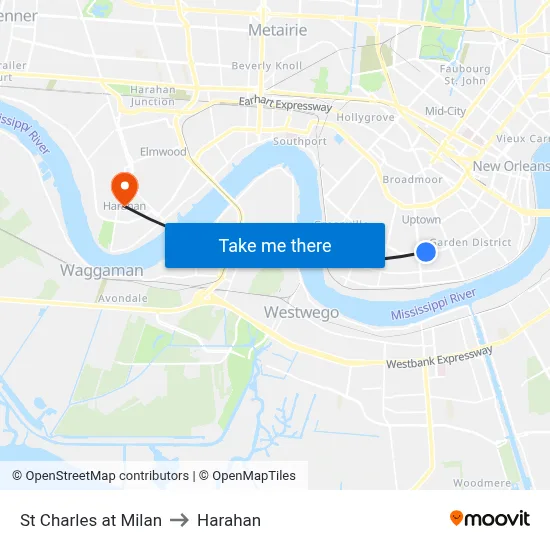 St Charles at Milan to Harahan map