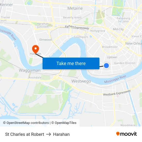 St Charles at Robert to Harahan map