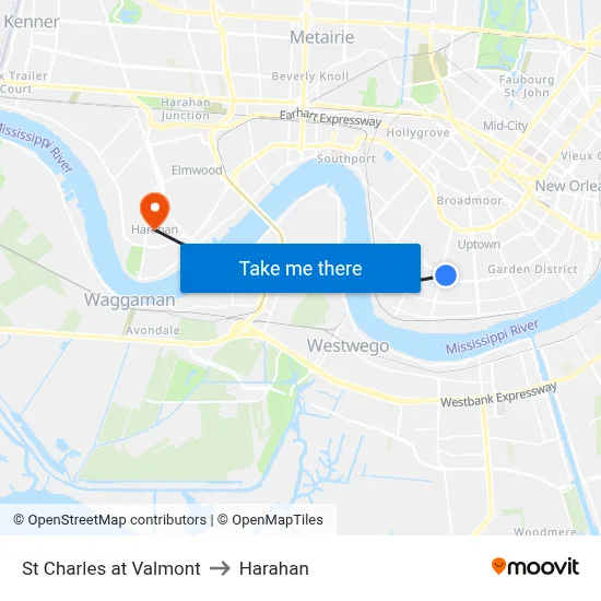 St Charles at Valmont to Harahan map