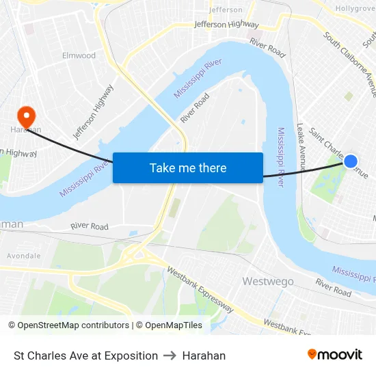 St Charles Ave at Exposition to Harahan map
