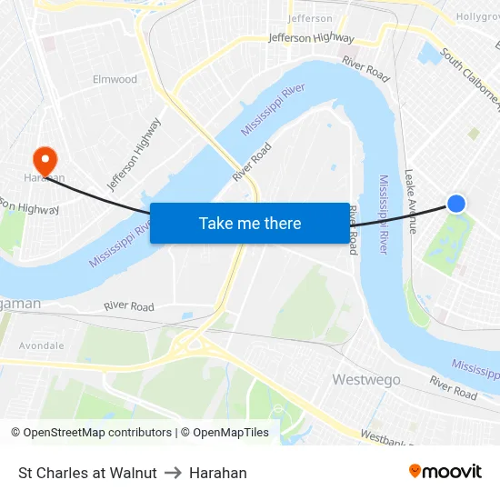 St Charles at Walnut to Harahan map