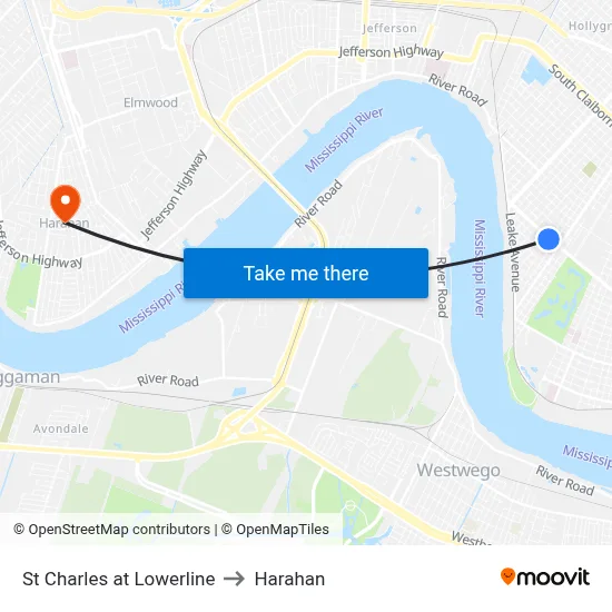 St Charles at Lowerline to Harahan map