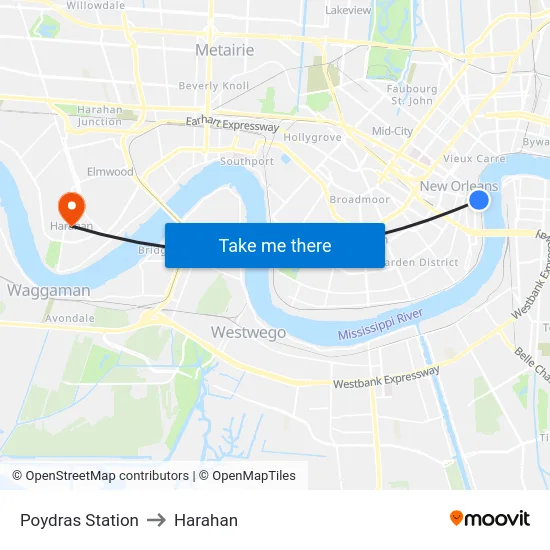 Poydras Station to Harahan map