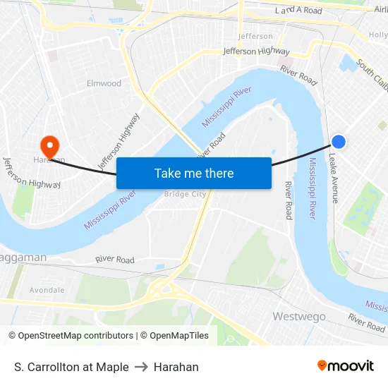 S. Carrollton at Maple to Harahan map