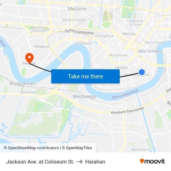 Jackson Ave. at Coliseum St. to Harahan map