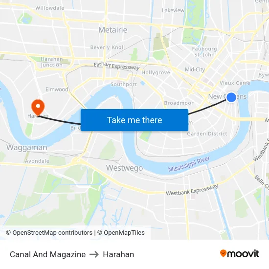 Canal And Magazine to Harahan map