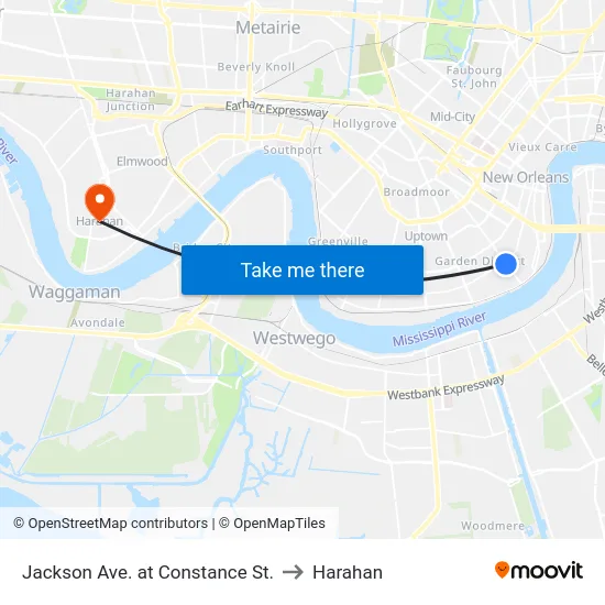 Jackson Ave. at Constance St. to Harahan map
