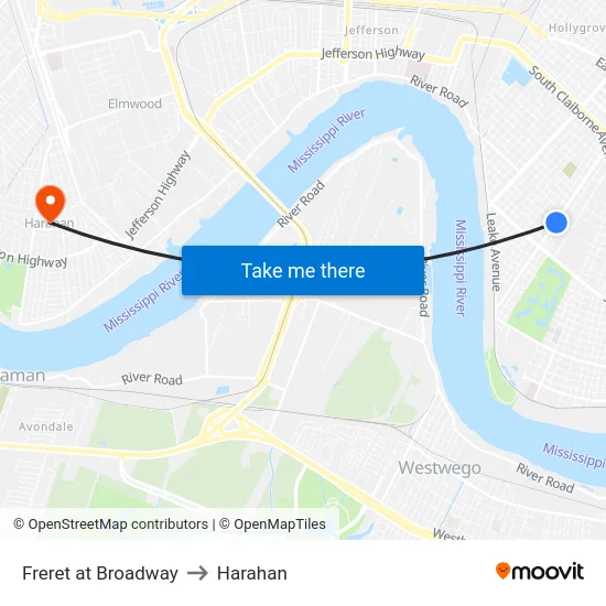 Freret at Broadway to Harahan map