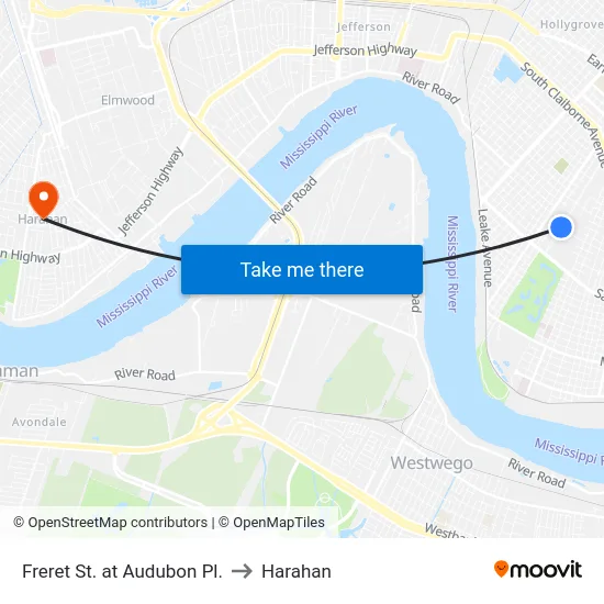 Freret St. at Audubon Pl. to Harahan map