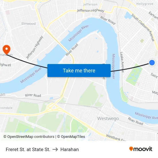 Freret St. at State St. to Harahan map