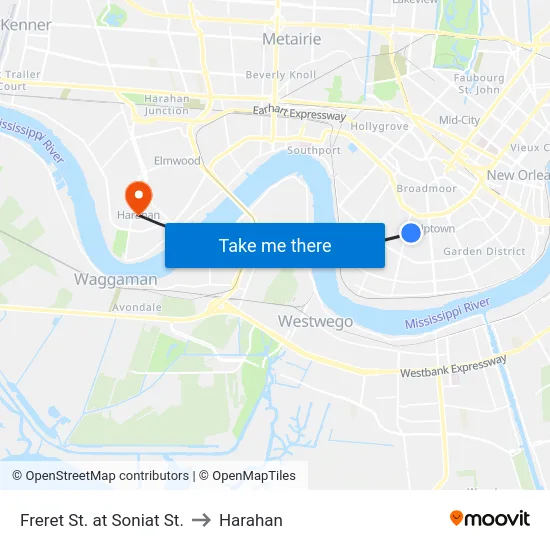 Freret St. at Soniat St. to Harahan map