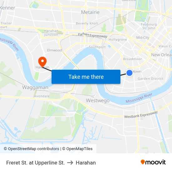 Freret St. at Upperline St. to Harahan map