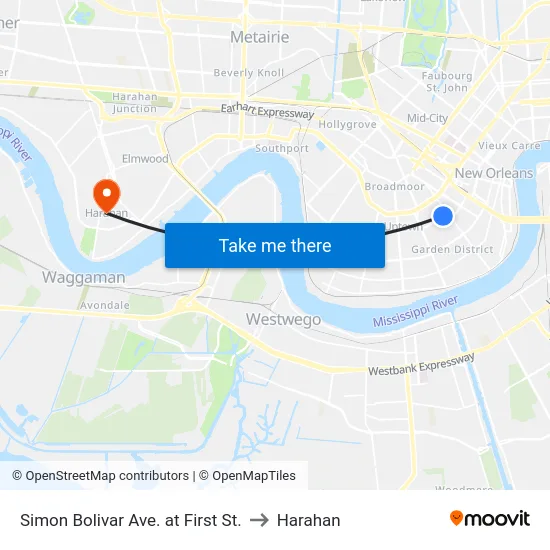 Simon Bolivar Ave. at First St. to Harahan map