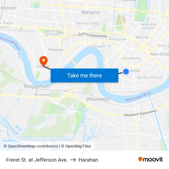 Freret St. at Jefferson Ave. to Harahan map