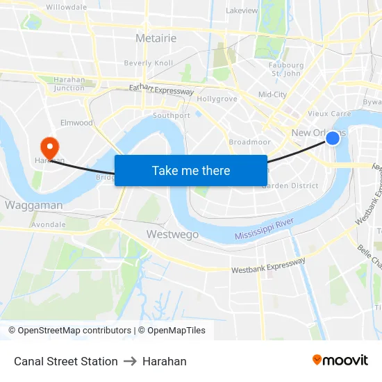 Canal Street Station to Harahan map