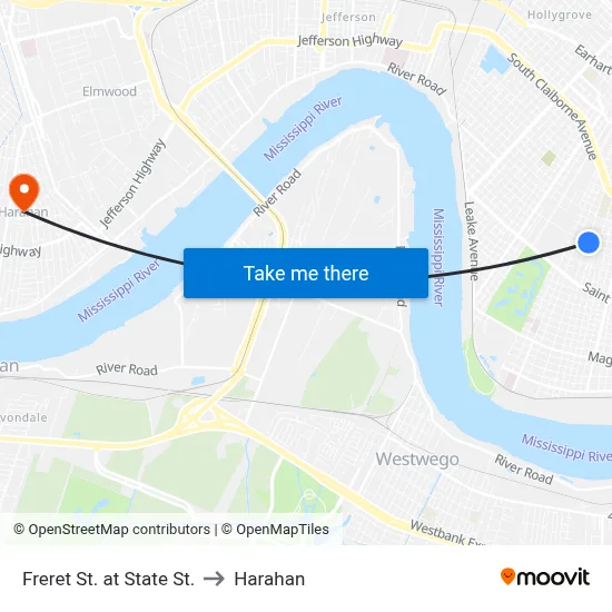 Freret St. at State St. to Harahan map