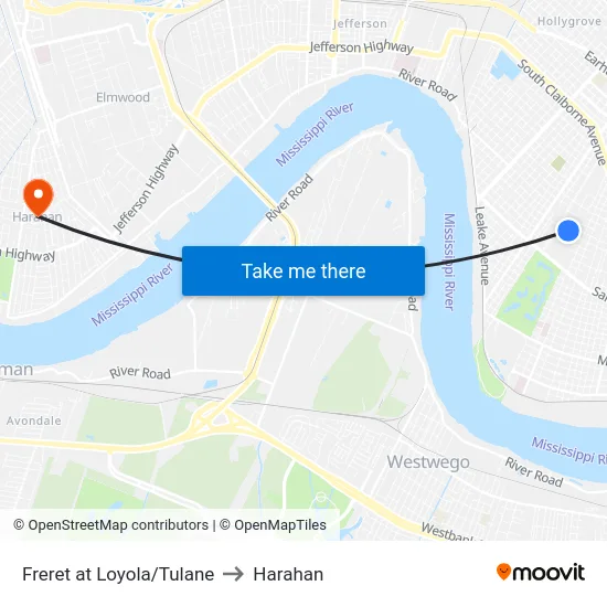 Freret at Loyola/Tulane to Harahan map