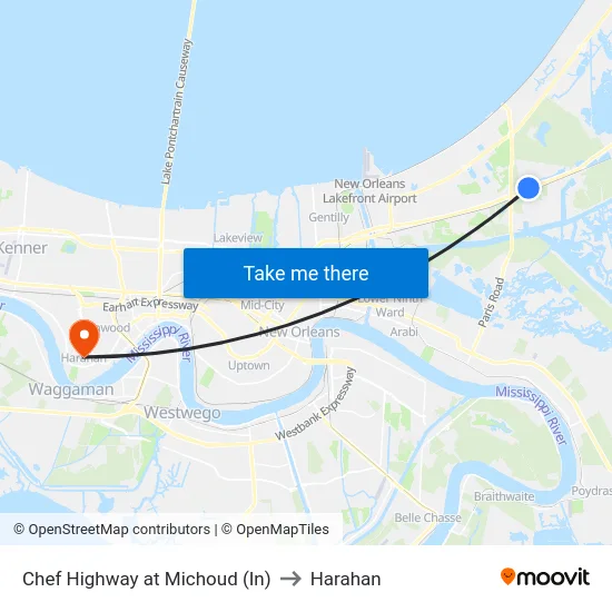Chef Highway at Michoud (In) to Harahan map