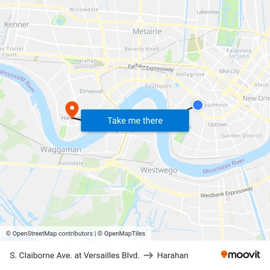 S. Claiborne Ave. at Versailles Blvd. to Harahan map