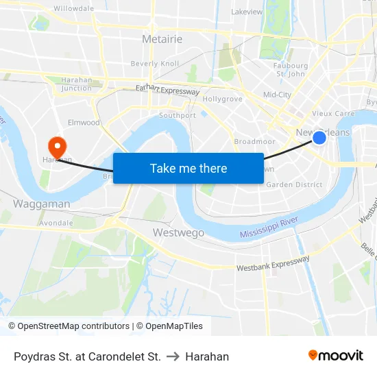 Poydras St. at Carondelet St. to Harahan map