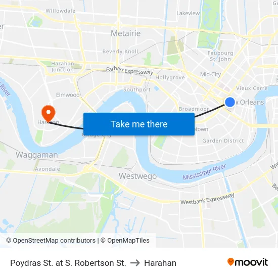 Poydras St. at S. Robertson St. to Harahan map