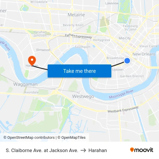 S. Claiborne Ave. at Jackson Ave. to Harahan map