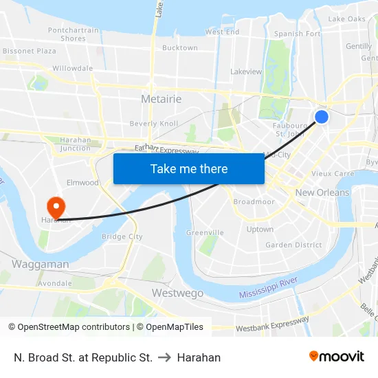 N. Broad St. at Republic St. to Harahan map