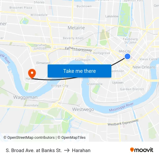 S. Broad Ave. at Banks St. to Harahan map