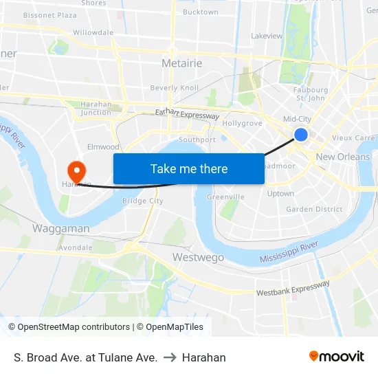 S. Broad Ave. at Tulane Ave. to Harahan map