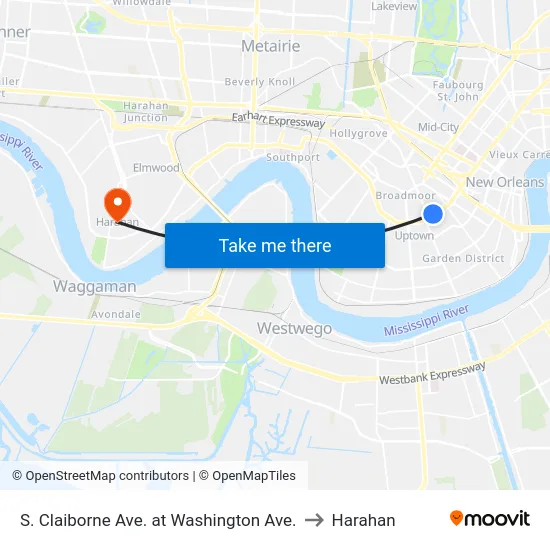 S. Claiborne Ave. at Washington Ave. to Harahan map