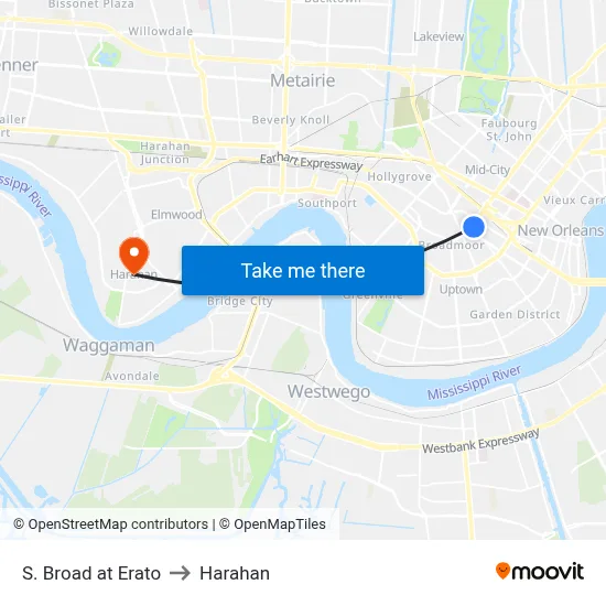 S. Broad at Erato to Harahan map