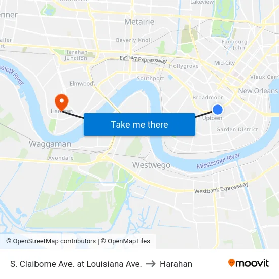 S. Claiborne Ave. at Louisiana Ave. to Harahan map