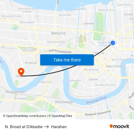 N. Broad at D'Abadie to Harahan map