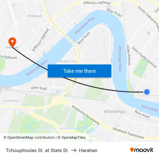 Tchoupitoulas St. at State St. to Harahan map