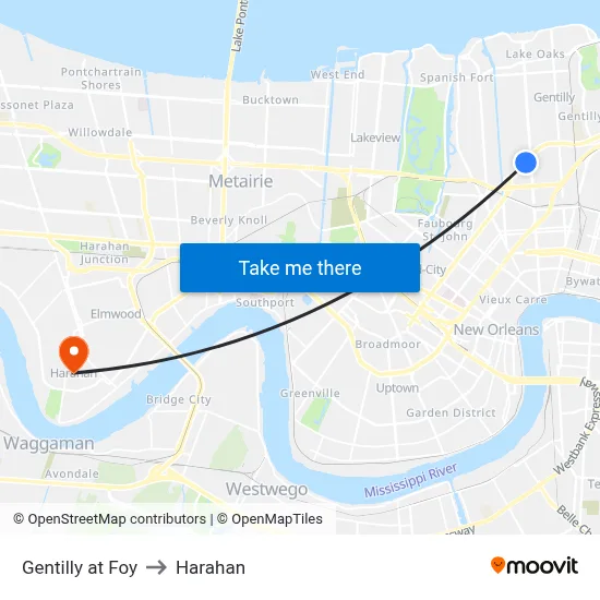 Gentilly at Foy to Harahan map