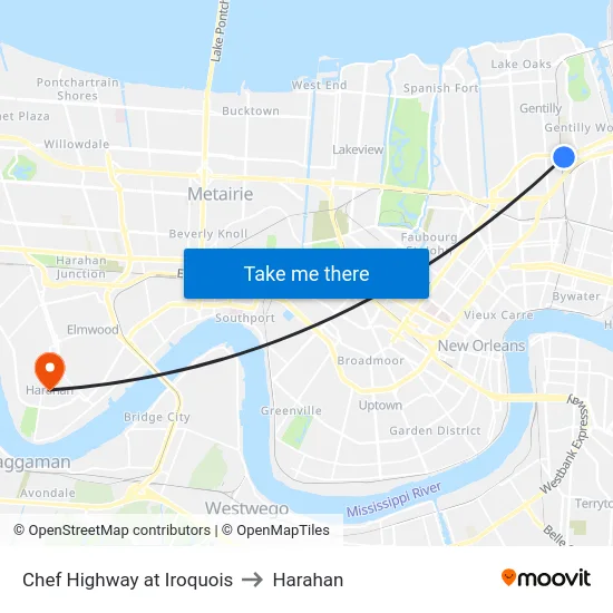 Chef Highway at Iroquois to Harahan map