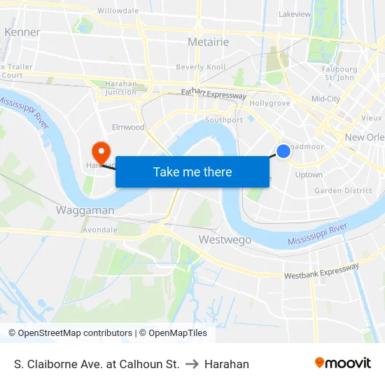 S. Claiborne Ave. at Calhoun St. to Harahan map