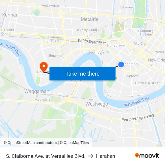 S. Claiborne Ave. at Versailles Blvd. to Harahan map