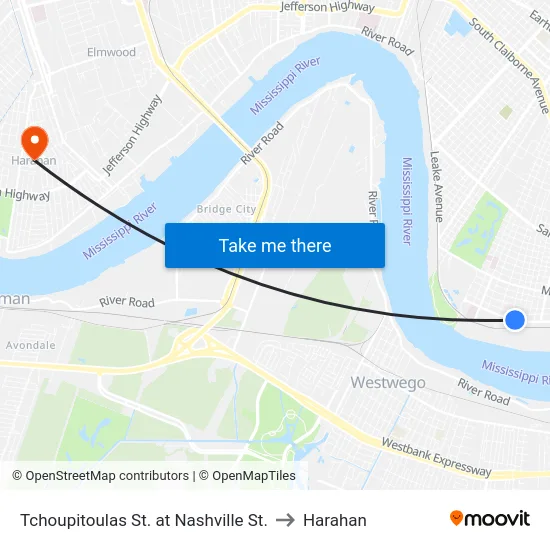 Tchoupitoulas St. at Nashville St. to Harahan map
