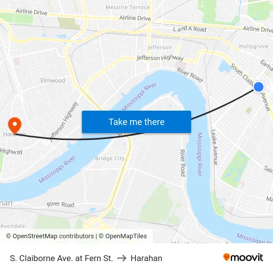 S. Claiborne Ave. at Fern St. to Harahan map