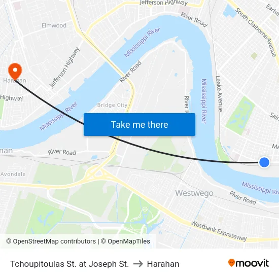 Tchoupitoulas St. at Joseph St. to Harahan map