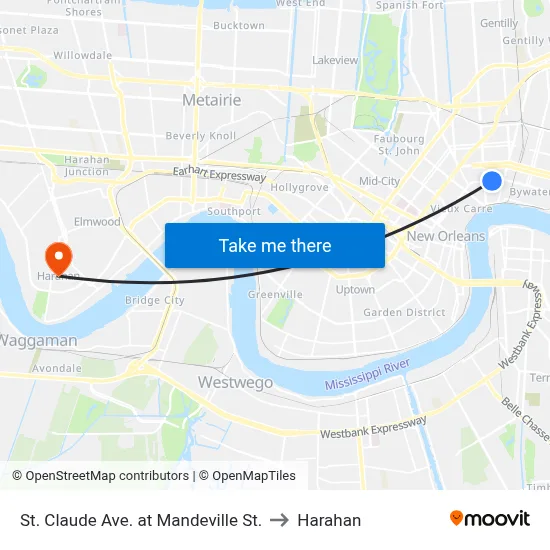 St. Claude Ave. at Mandeville St. to Harahan map