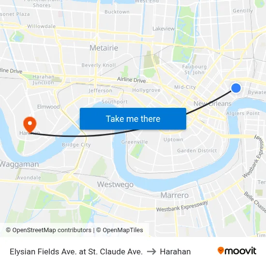 Elysian Fields Ave. at St. Claude Ave. to Harahan map